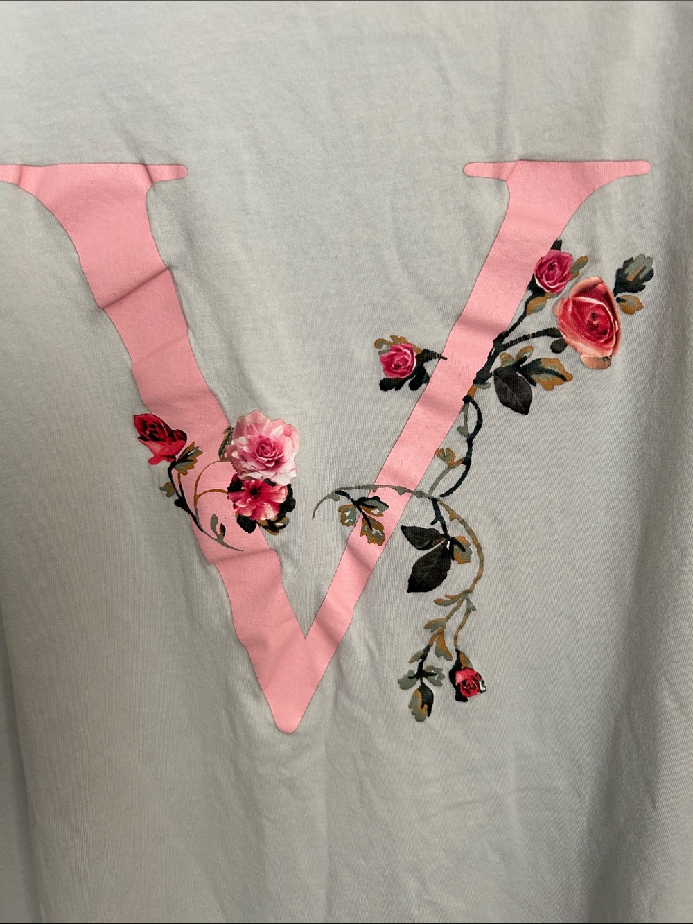 Victoria's Secret Light Mint green sleep Tee with Pink “V” Logo with roses